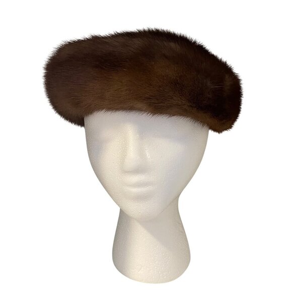Vintage Brown Mink Fur Hat With Ribbon Tie Accent from Christine Originals - Picture 2 of 13